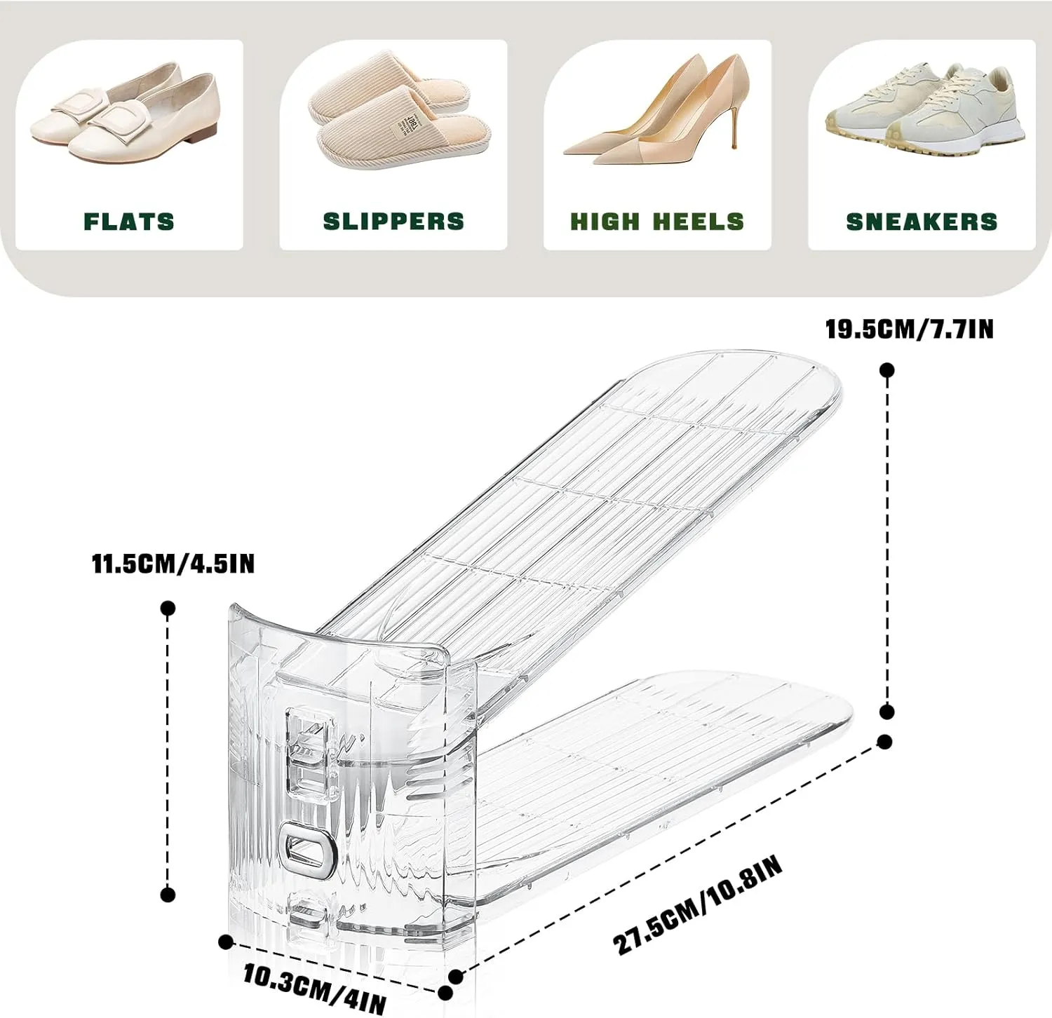 10 PACK Transparent Shoe Stacker,Shoe Slots Organizer for Closet, Shoe Display Space Saver,Adjustable Shoe Rack Organizer Holder for High Heels,Sneakers(Transparent)