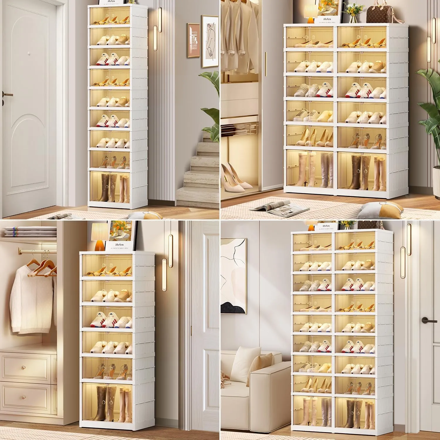 18 Pairs Portable Foldable Shoe Rack for Closet, Easily Assembled Clear Shoe Sneaker Storage Organizer Cabinet with Magnetic Door, Collapsible Closet Organizers and Storage, 9 Layers-18 Grids