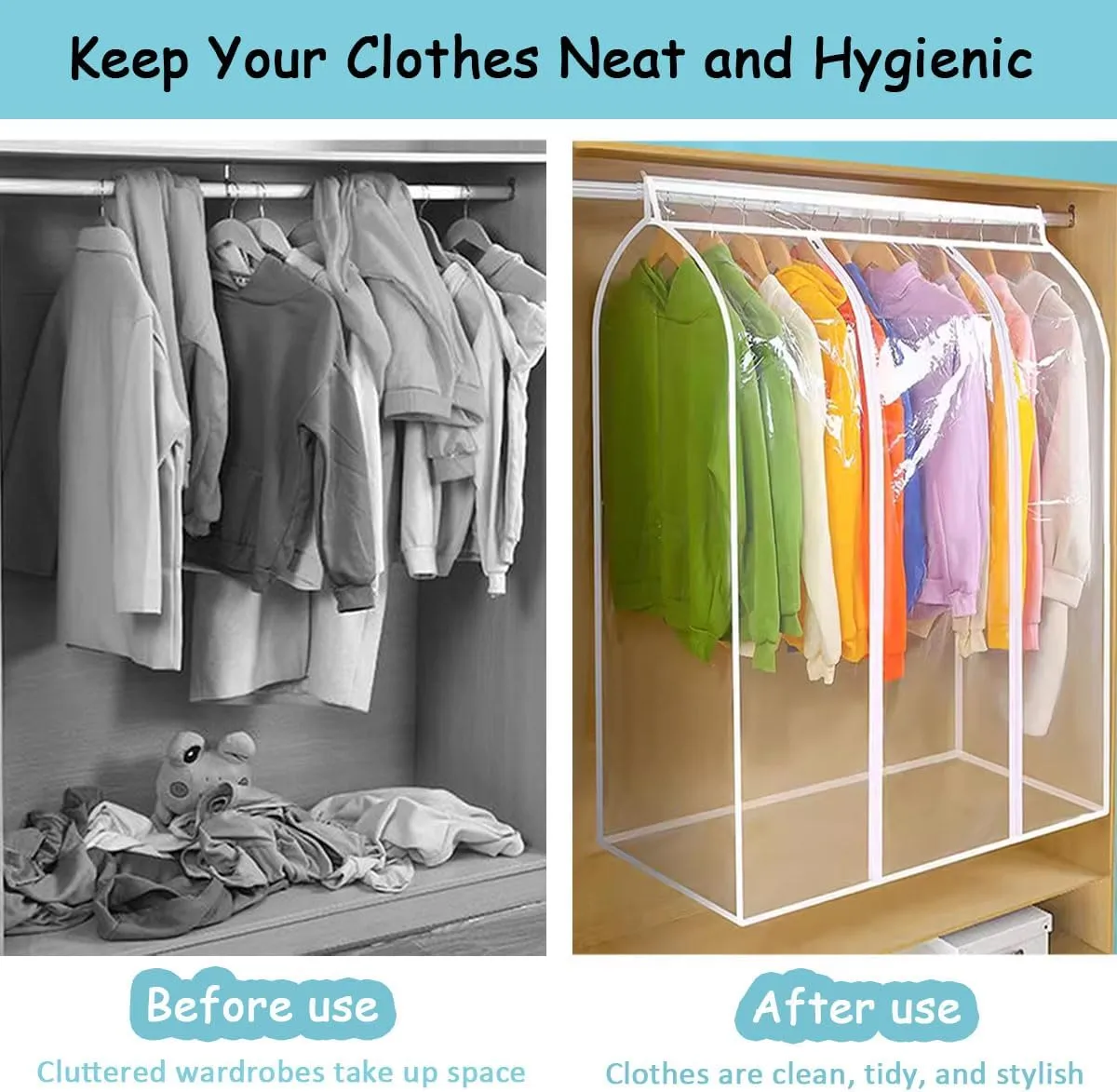 47.2" Extra Large Clear Hanging Garment Bags, Waterproof Garment Storage Bag, Hanging Closet Clothing Protector, Clear Dustproof Clothing Cover with Zipper for Suits, Long Dress, Jackets, Gown