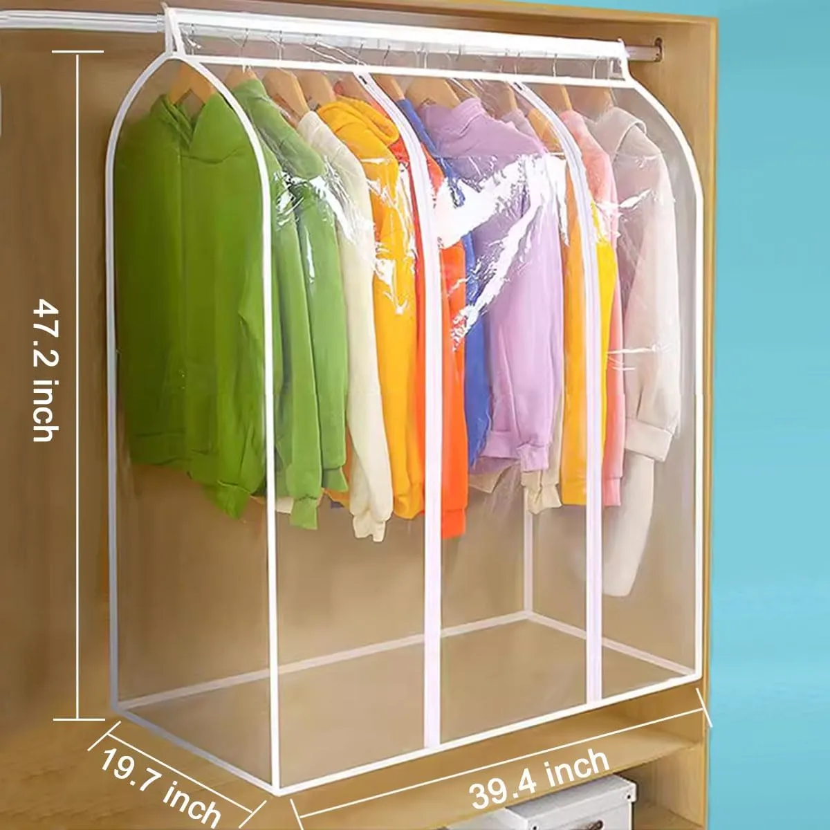 47.2" Extra Large Clear Hanging Garment Bags, Waterproof Garment Storage Bag, Hanging Closet Clothing Protector, Clear Dustproof Clothing Cover with Zipper for Suits, Long Dress, Jackets, Gown