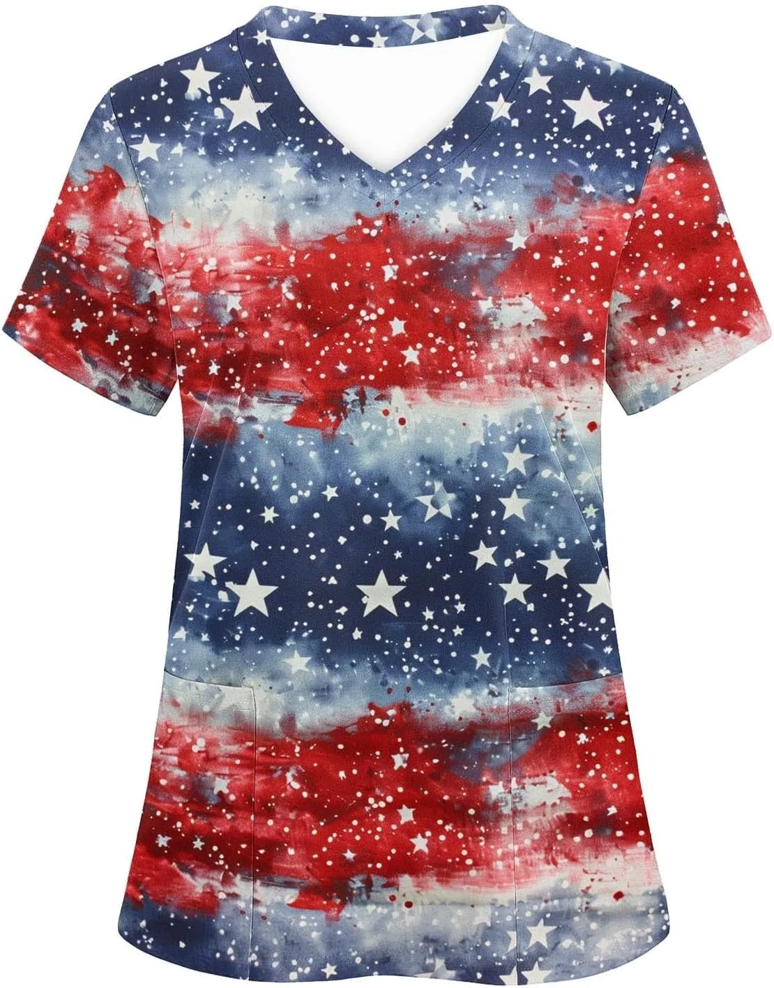 4th of July Shirts for Women Dressy Short Sleeve Flowy Tops Fashion V-Neck Independence Day Graphic Tee Shirts