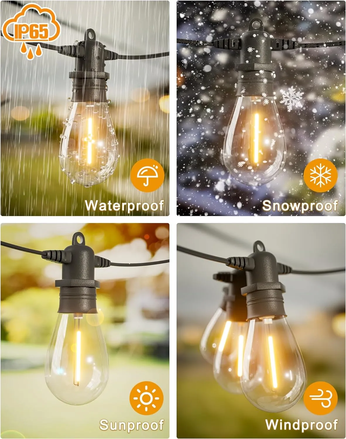 60FT LED Outdoor String Lights with 16 1 Edison Shatterproof IP65 Waterproof Bulbs, 2700K Dimmable Commercial Grade Patio Lights for Garden, Porch, Deck Decor