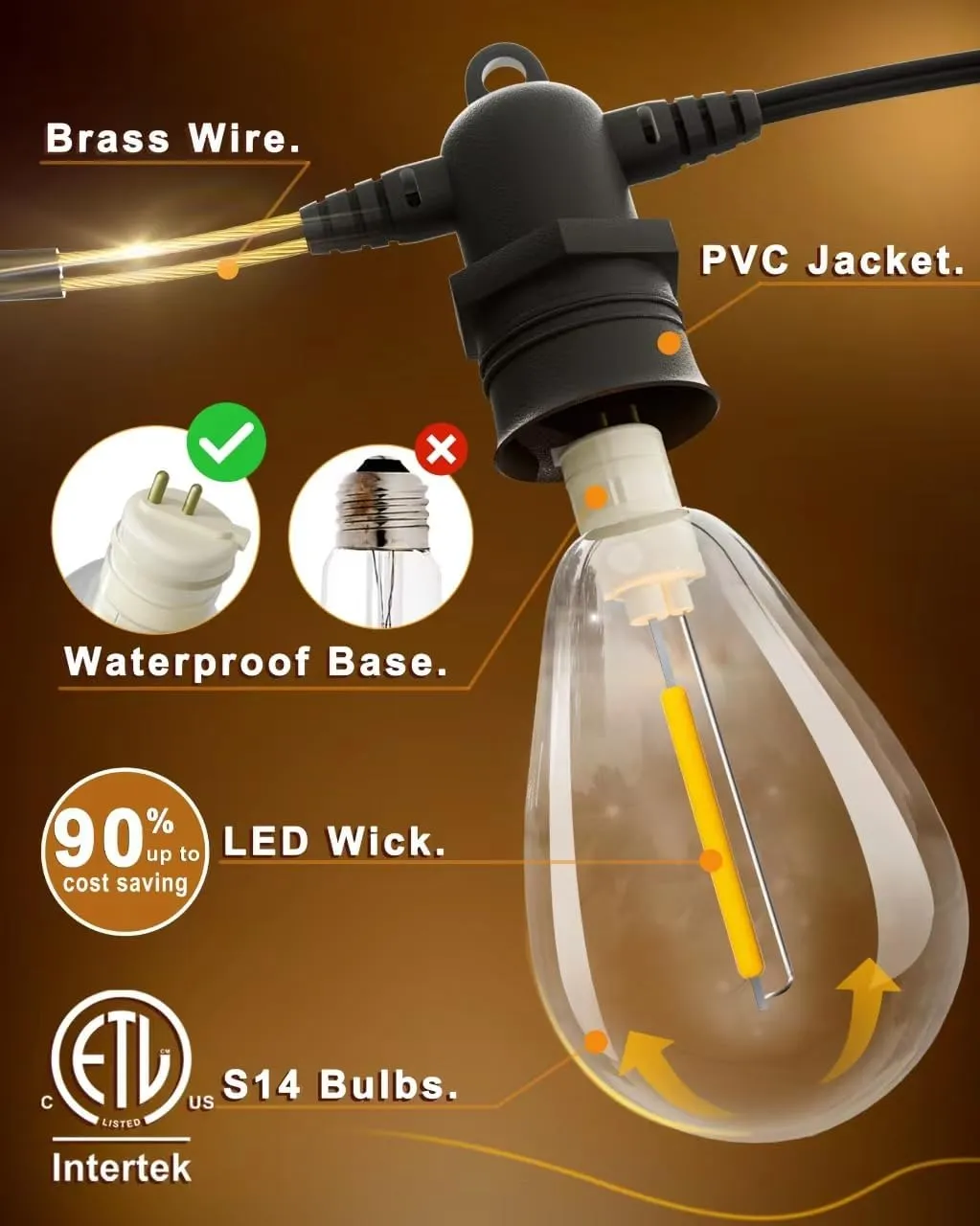 60FT LED Outdoor String Lights with 16 1 Edison Shatterproof IP65 Waterproof Bulbs, 2700K Dimmable Commercial Grade Patio Lights for Garden, Porch, Deck Decor