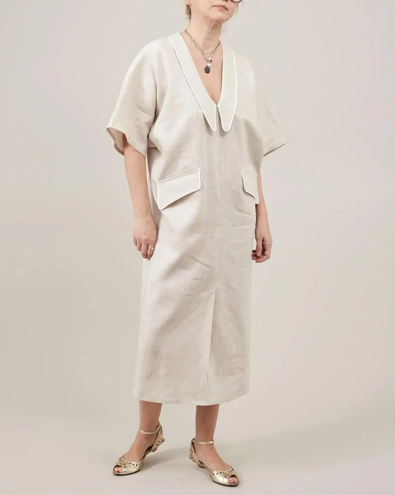 a Sophisticated Chic Out, Elegant Classy Neutral for Linen Looks Days Shift Advanced Dress Live chat Dress for