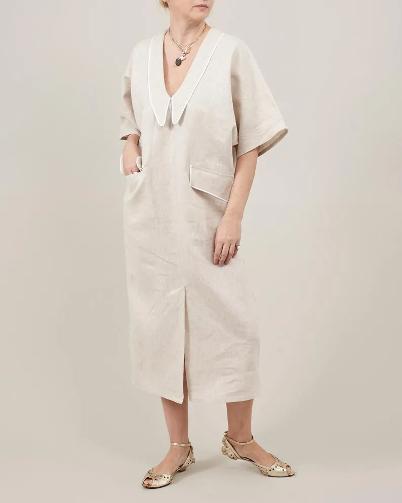 a Sophisticated Chic Out, Elegant Classy Neutral for Linen Looks Days Shift Advanced Dress Live chat Dress for