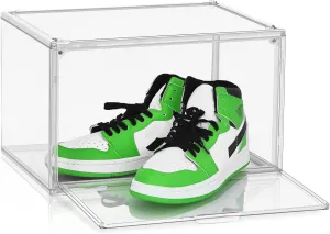Acrylic Sneaker Shoe Display Case Transparent Shoe Box Storage Bins Clear Plastic Stackable Boot Handbag Organizer Containers with Lids, 1Pack Size 14