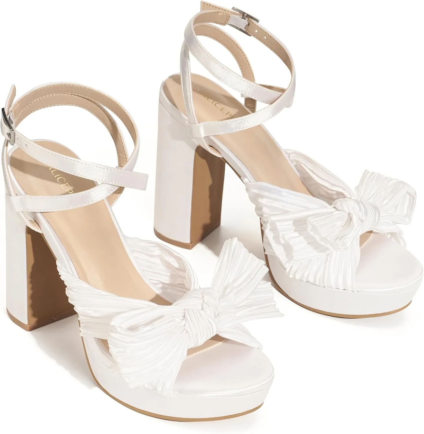 ALICEPUB 4Inch Platform Heels Chunky Block High Heels Strappy Heels Open Toe Heeled Sandals Comfortable Dressy Shoes for Women Wedding