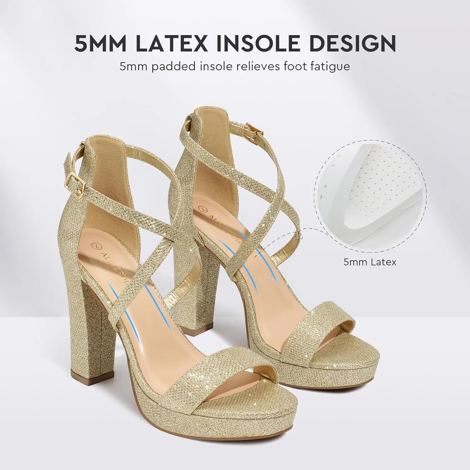 ALICEPUB 4Inch Platform Heels Chunky Block High Heels Strappy Heels Open Toe Heeled Sandals Comfortable Dressy Shoes for Women Wedding