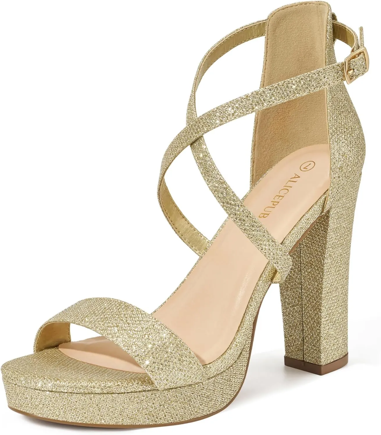 ALICEPUB 4Inch Platform Heels Chunky Block High Heels Strappy Heels Open Toe Heeled Sandals Comfortable Dressy Shoes for Women Wedding