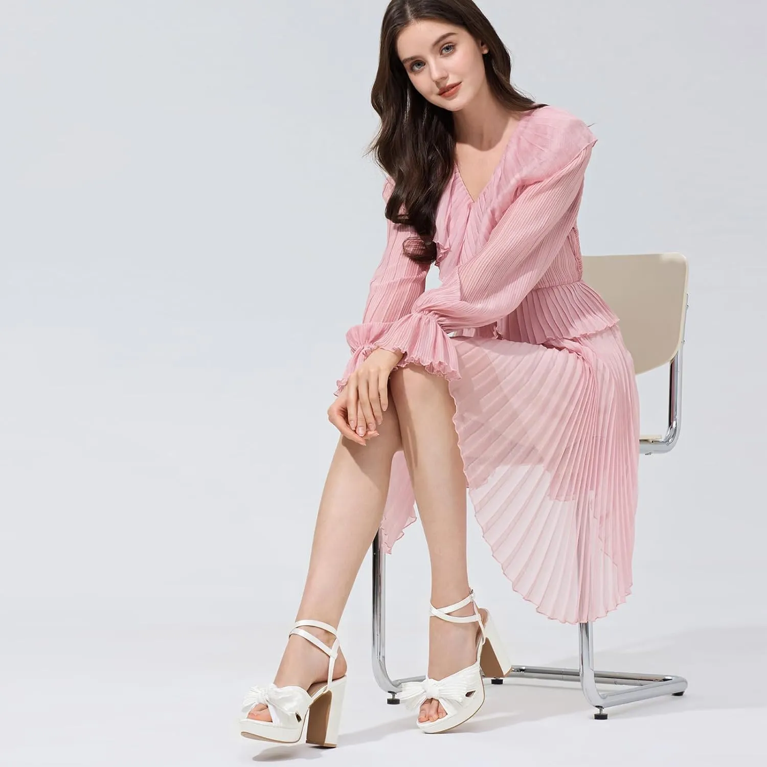 ALICEPUB 4Inch Platform Heels Chunky Block High Heels Strappy Heels Open Toe Heeled Sandals Comfortable Dressy Shoes for Women Wedding