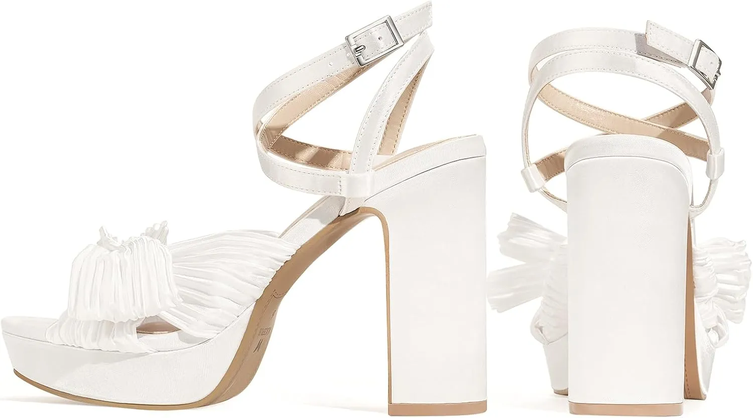 ALICEPUB 4Inch Platform Heels Chunky Block High Heels Strappy Heels Open Toe Heeled Sandals Comfortable Dressy Shoes for Women Wedding