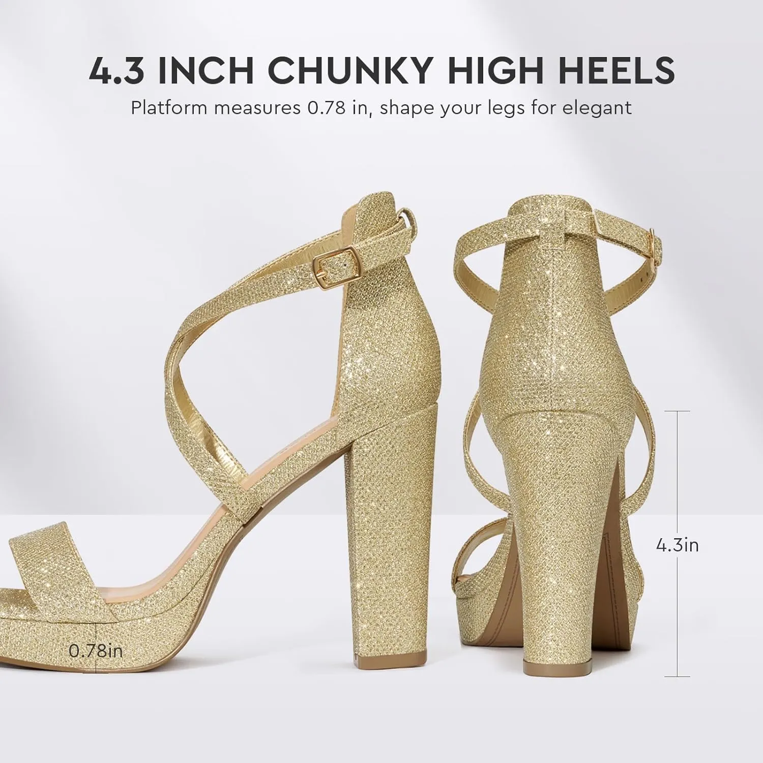ALICEPUB 4Inch Platform Heels Chunky Block High Heels Strappy Heels Open Toe Heeled Sandals Comfortable Dressy Shoes for Women Wedding