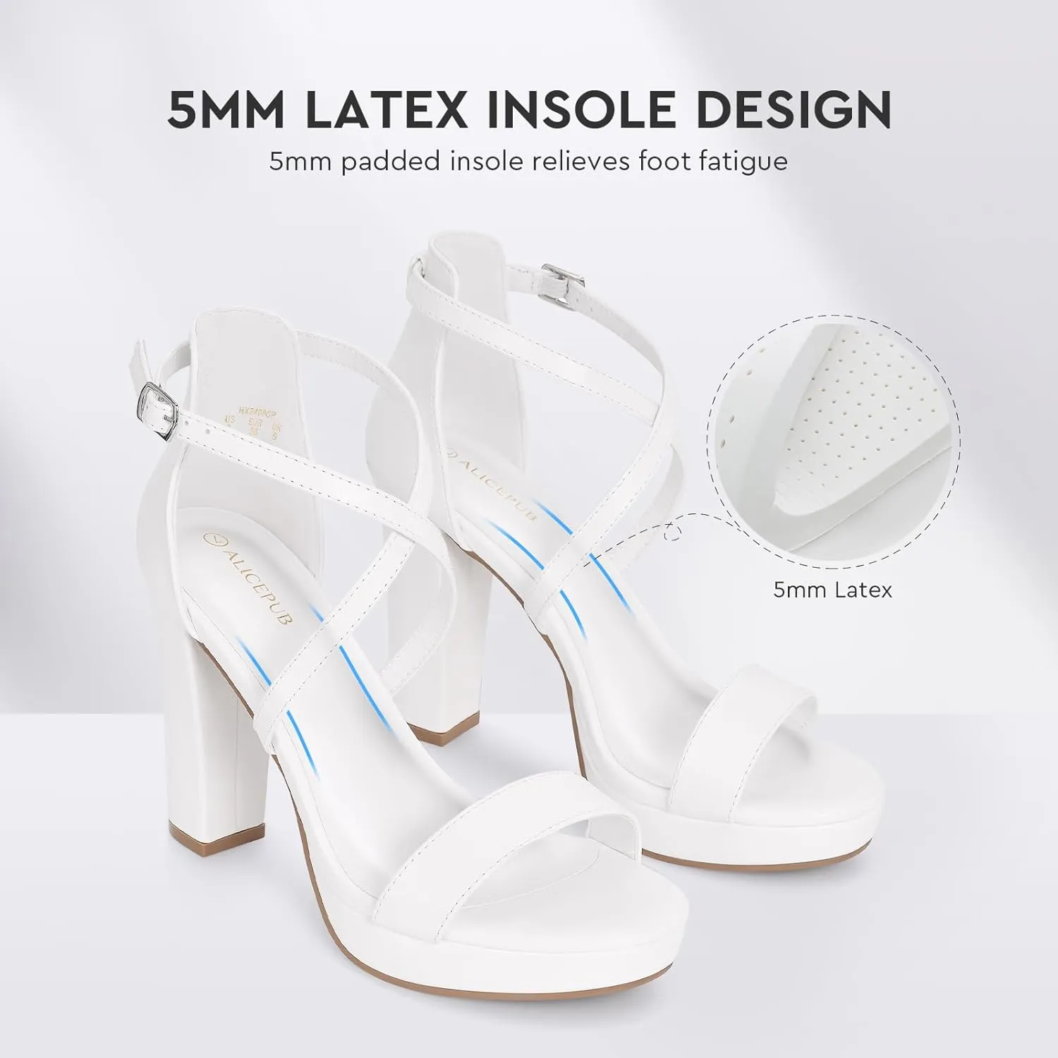 ALICEPUB White Platform Heels 4inch Chunky Block Heels for Women Strappy Open Toe High Heels Wedding Bridal Heels Comfortable Dressy Shoes