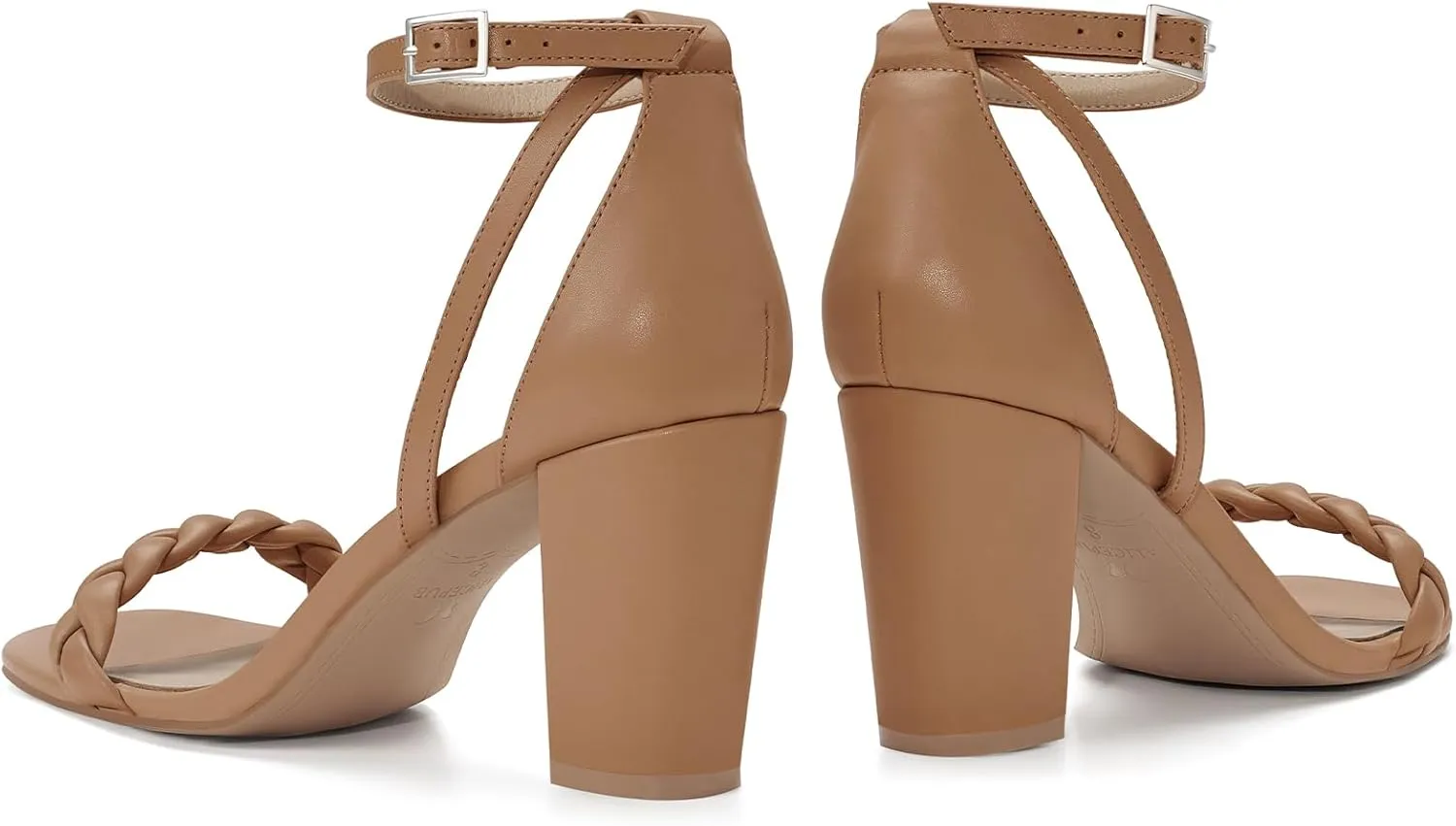 ALICEPUB Women's Braided Heeled Sandals 3 inch Chunky Block Heels Strappy Heels Square Open Toe Heels for Women Wedding Party Dressy