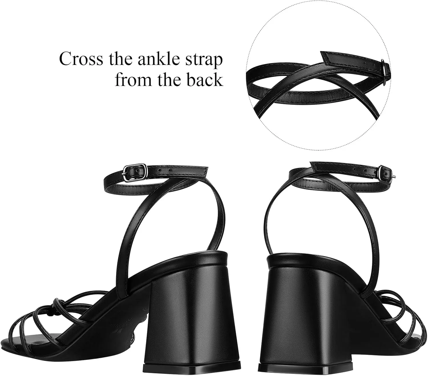 ALICEPUB Women's Strappy Heels Square Open Toe Heeled Sandals Chunky Block Heels Short Heels Comfortable Dress Shoes for Wedding Bridal Party