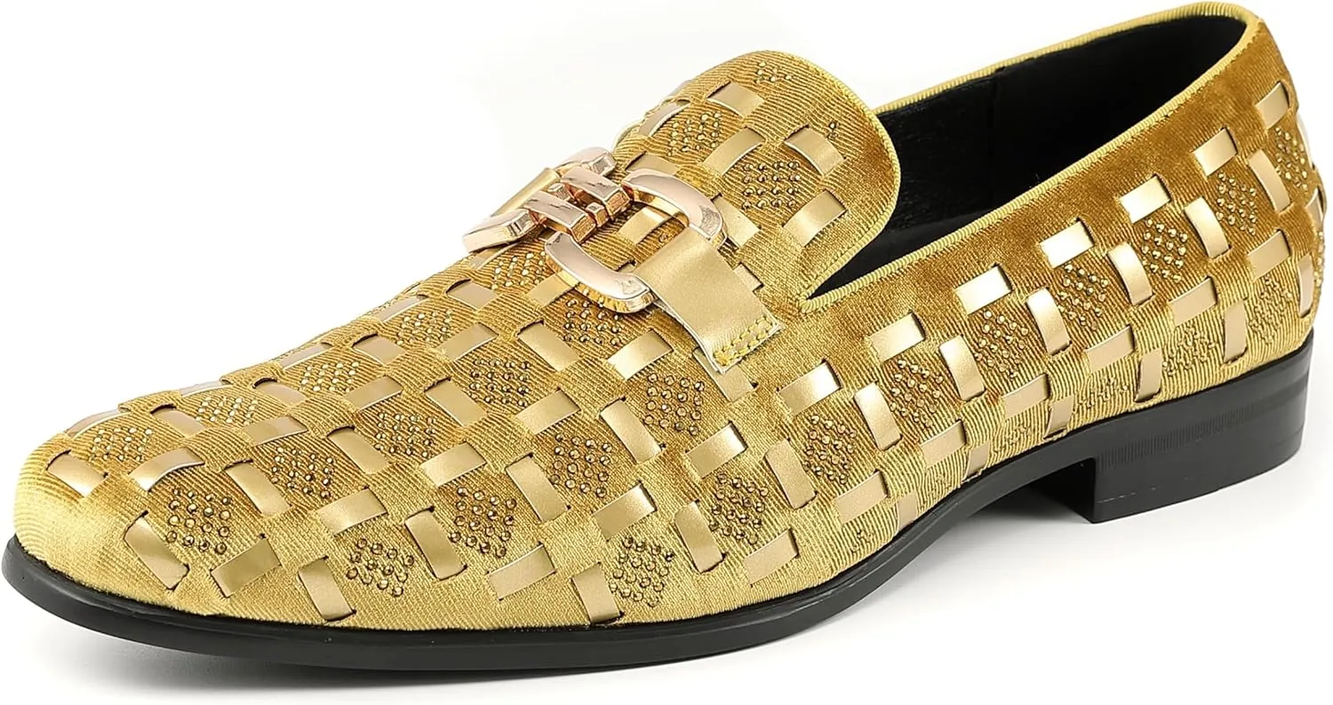 Amali Barnes Mens Dress Shoes Sparkly Glitter Encrusted Tuxedo Slip on Loafers for Men - The Original Smoking Men Dress Shoes Runs Large - GO 1/2 Size Down