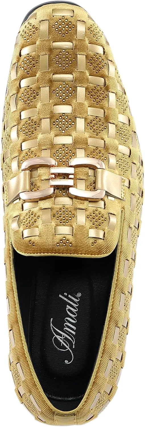 Amali Barnes Mens Dress Shoes Sparkly Glitter Encrusted Tuxedo Slip on Loafers for Men - The Original Smoking Men Dress Shoes Runs Large - GO 1/2 Size Down