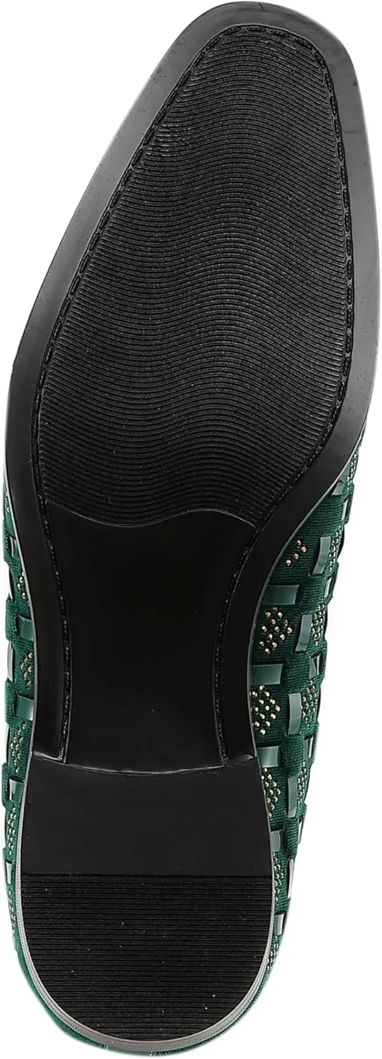 Amali Barnes Mens Dress Shoes Sparkly Glitter Encrusted Tuxedo Slip on Loafers for Men - The Original Smoking Men Dress Shoes Runs Large - GO 1/2 Size Down