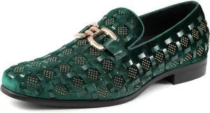 Amali Barnes Mens Dress Shoes Sparkly Glitter Encrusted Tuxedo Slip on Loafers for Men - The Original Smoking Men Dress Shoes Runs Large - GO 1/2 Size Down