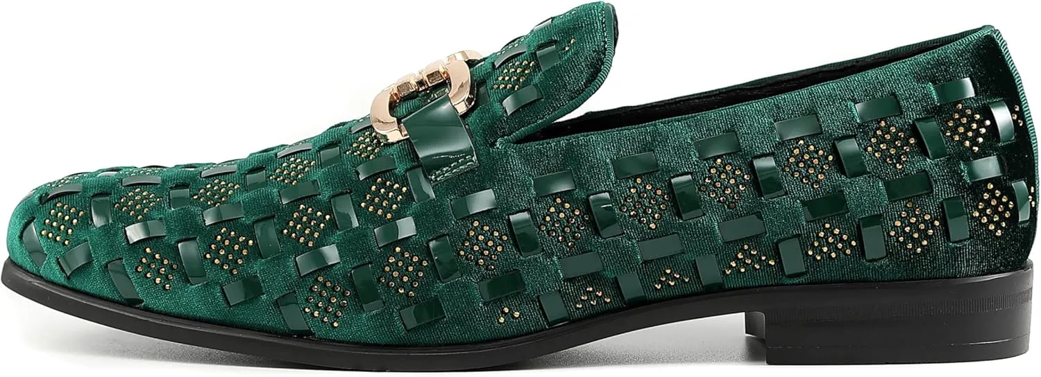 Amali Barnes Mens Dress Shoes Sparkly Glitter Encrusted Tuxedo Slip on Loafers for Men - The Original Smoking Men Dress Shoes Runs Large - GO 1/2 Size Down