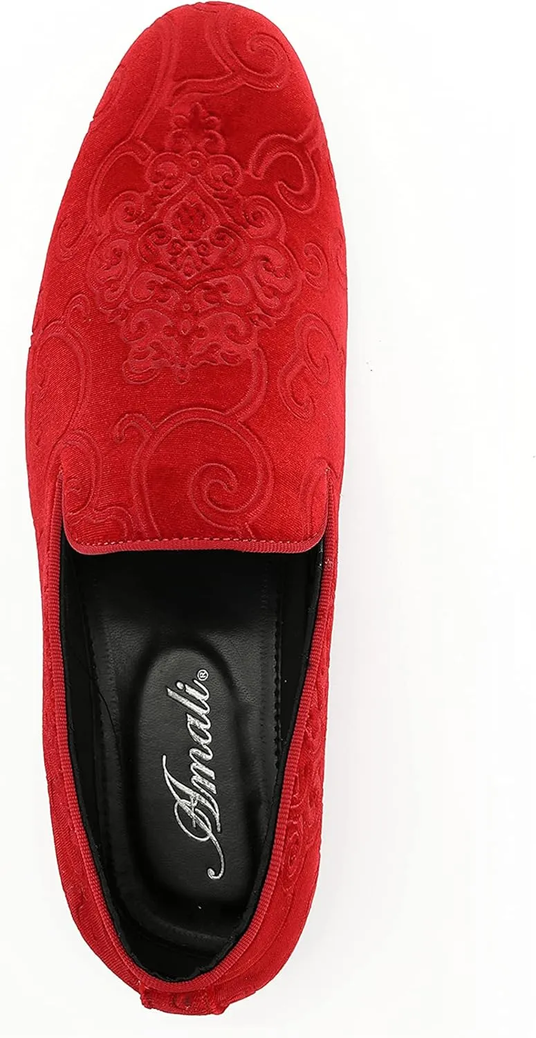Amali King - Men's Slippers - Mens Loafers - Designer Shoes for Men - Tuxedo Shoes - Velvet Loafers Men - Embossed Paisley Pattern, Satin Band and Trim