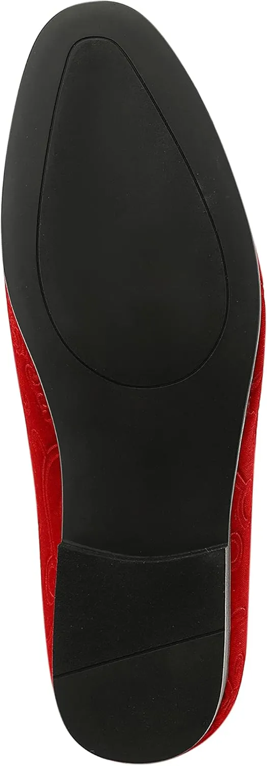 Amali King - Men's Slippers - Mens Loafers - Designer Shoes for Men - Tuxedo Shoes - Velvet Loafers Men - Embossed Paisley Pattern, Satin Band and Trim