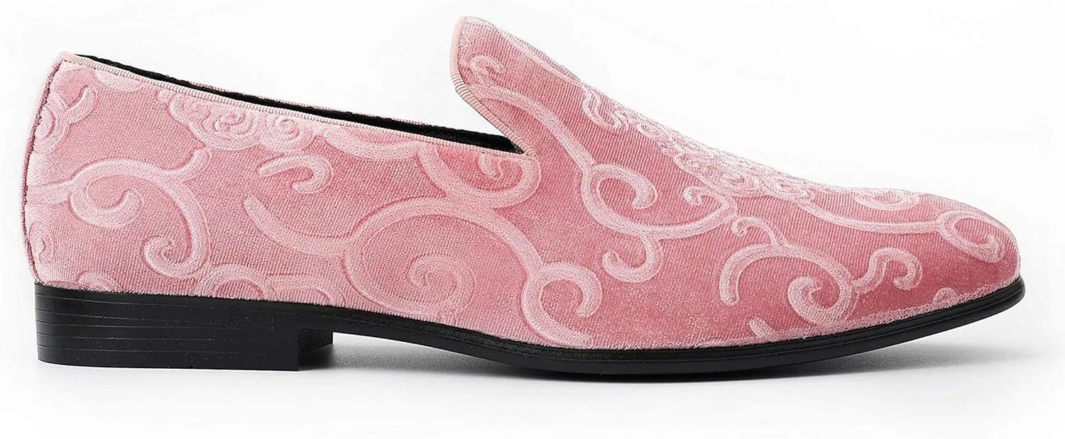 Amali King - Men's Slippers - Mens Loafers - Designer Shoes for Men - Tuxedo Shoes - Velvet Loafers Men - Embossed Paisley Pattern, Satin Band and Trim