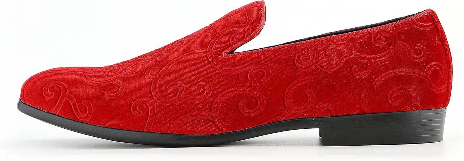 Amali King - Men's Slippers - Mens Loafers - Designer Shoes for Men - Tuxedo Shoes - Velvet Loafers Men - Embossed Paisley Pattern, Satin Band and Trim