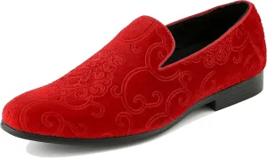 Amali King - Men's Slippers - Mens Loafers - Designer Shoes for Men - Tuxedo Shoes - Velvet Loafers Men - Embossed Paisley Pattern, Satin Band and Trim