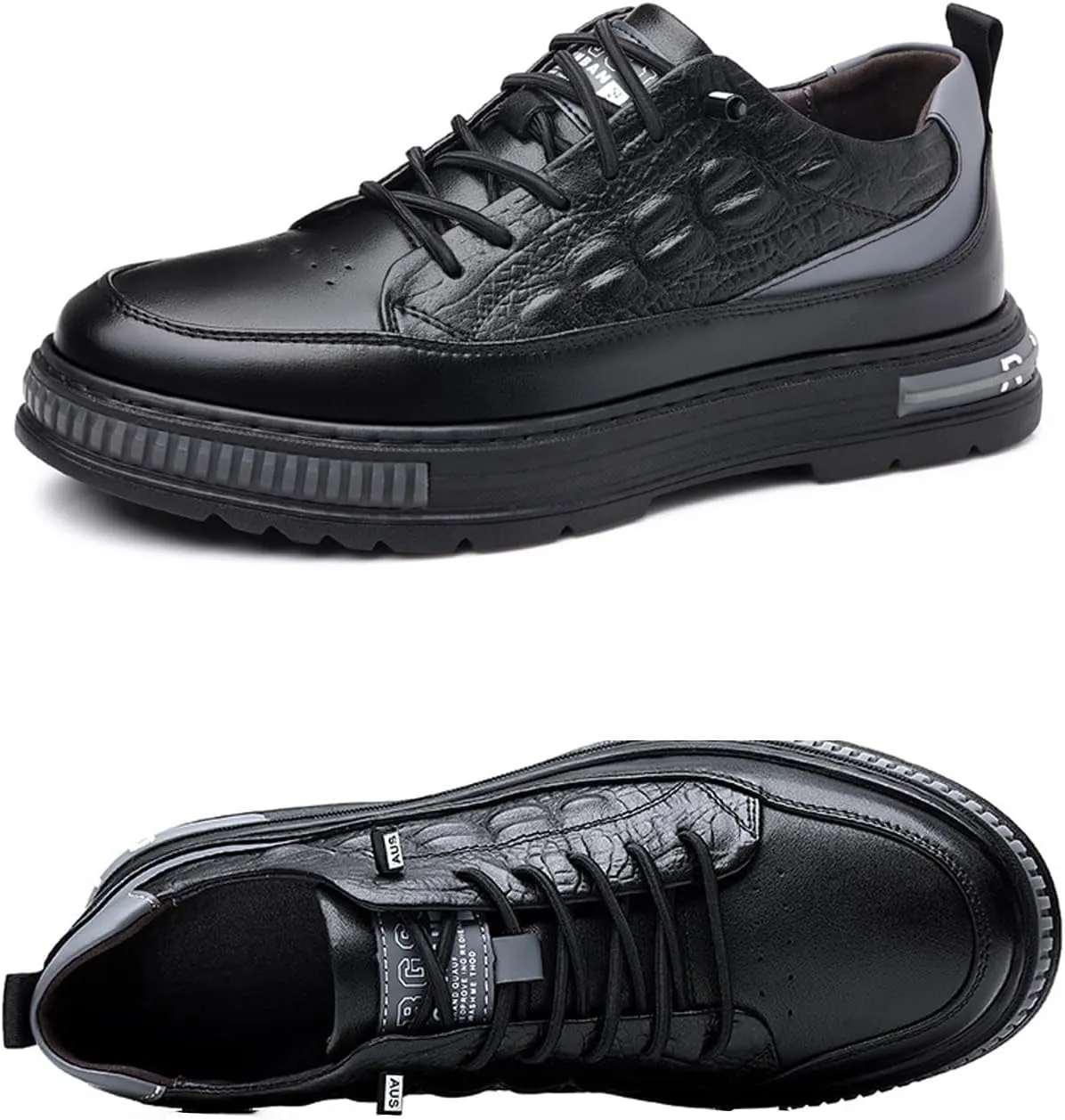 AngryMonkey Men's Slip On Leather Sneakers Non Slip Casual Fashion Height Increasing Cowhide Crocodile Print Sneakers