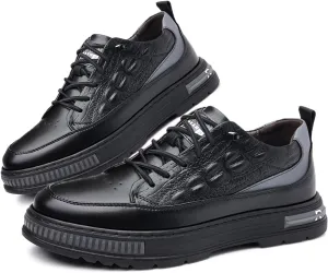 AngryMonkey Men's Slip On Leather Sneakers Non Slip Casual Fashion Height Increasing Cowhide Crocodile Print Sneakers