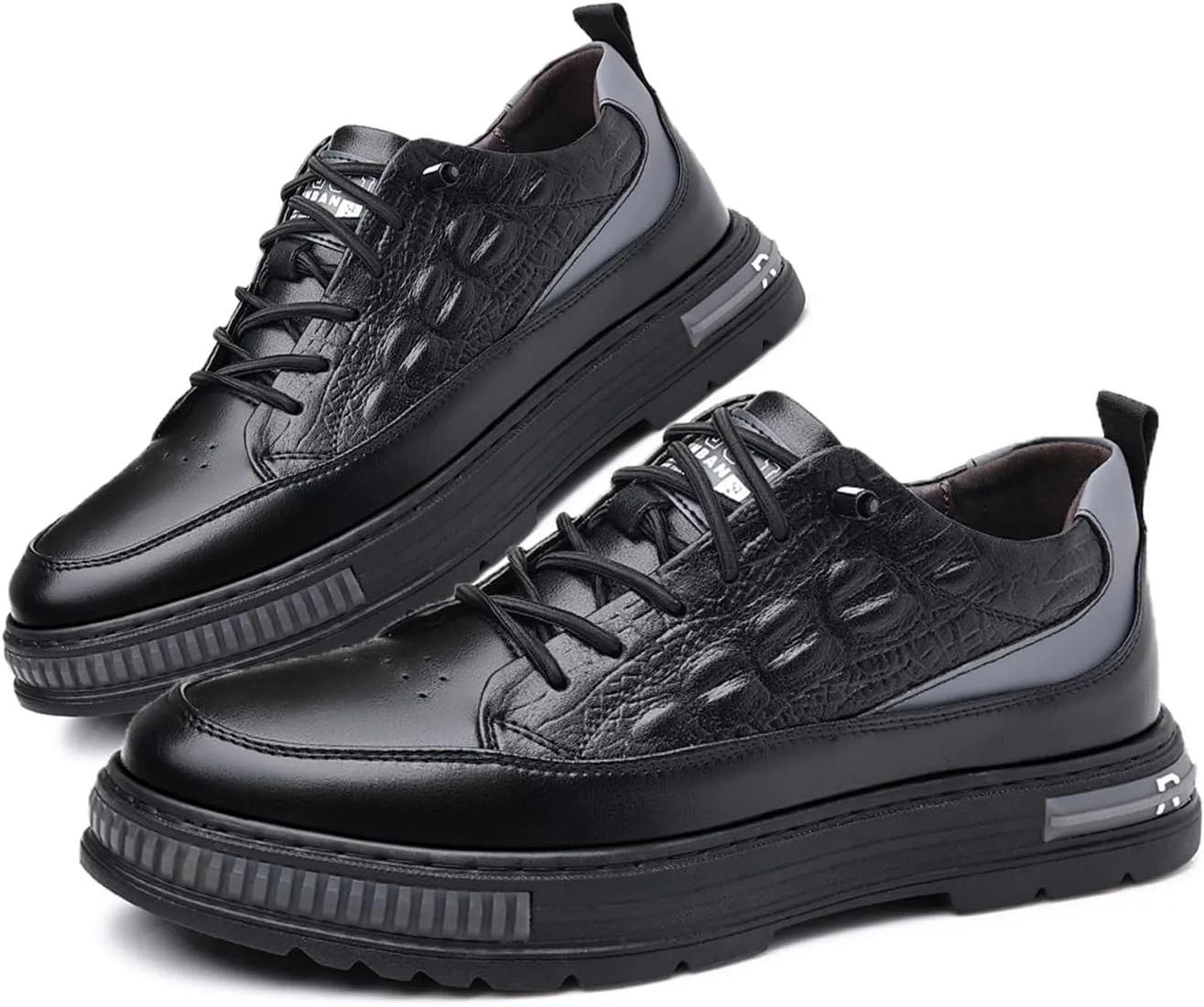 AngryMonkey Men's Slip On Leather Sneakers Non Slip Casual Fashion Height Increasing Cowhide Crocodile Print Sneakers