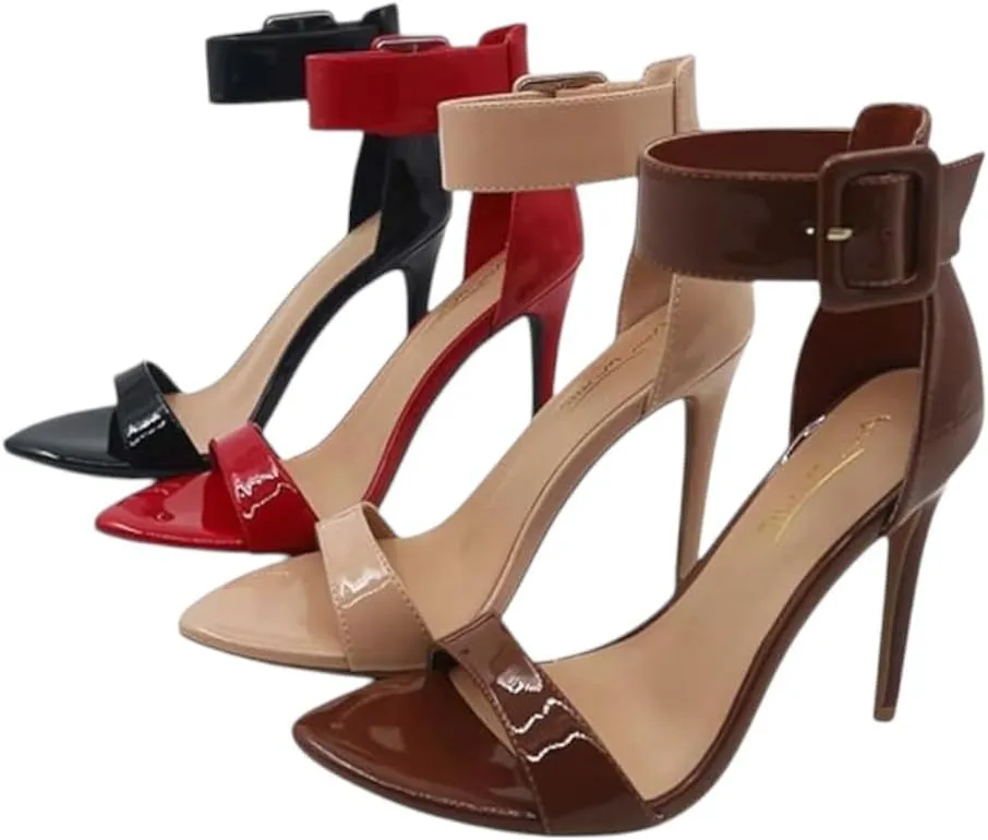 Anne Michelle Women's Open Toe Stiletto Heel Sandals Ankle Strap High Heel Sandals