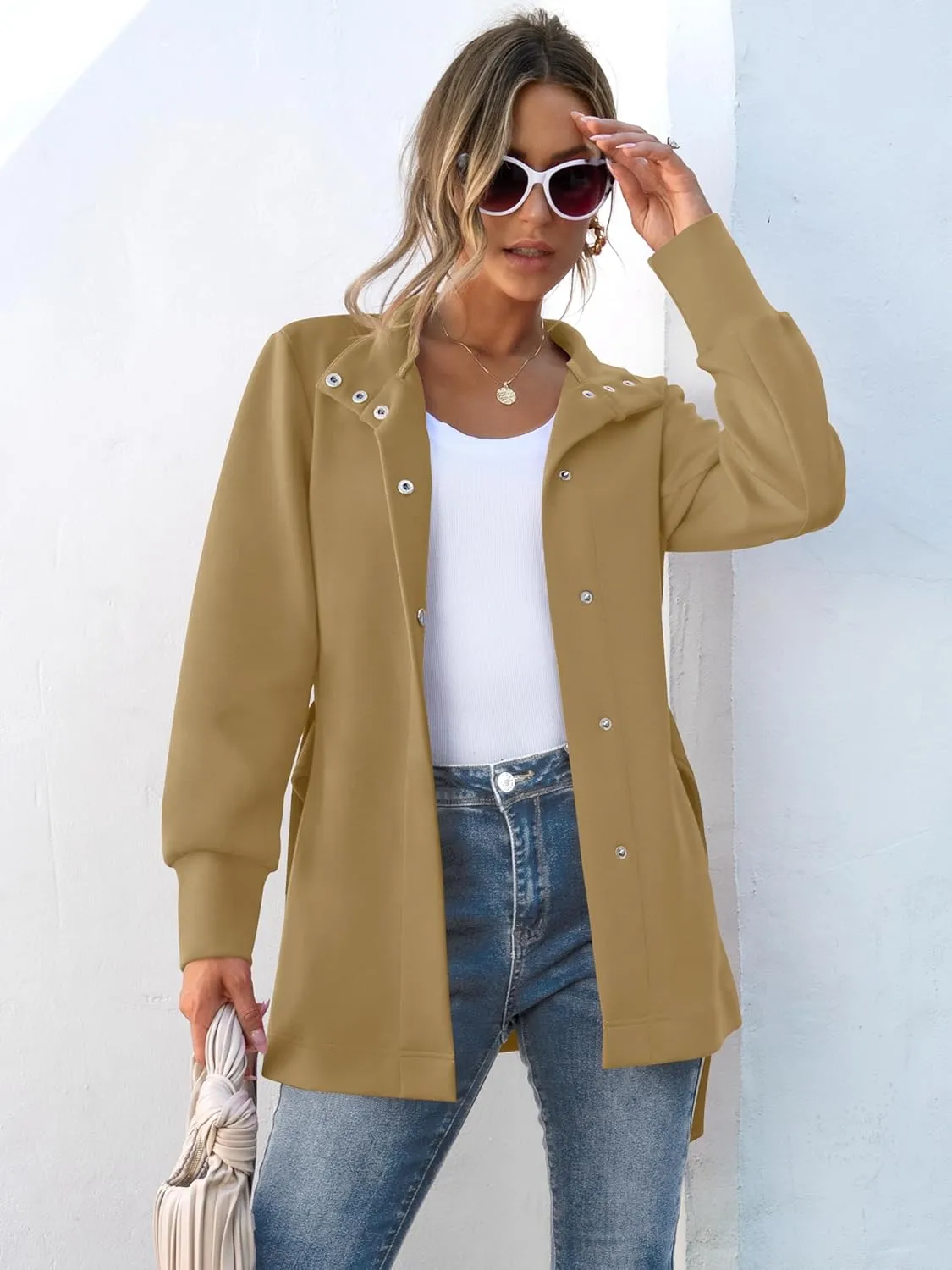 ANRABESS Womens Jacket Belted Casual Long Sleeve Wrap Trench Coat 2025 Spring Trendy Button Up Dressy Outerwear with Pockets