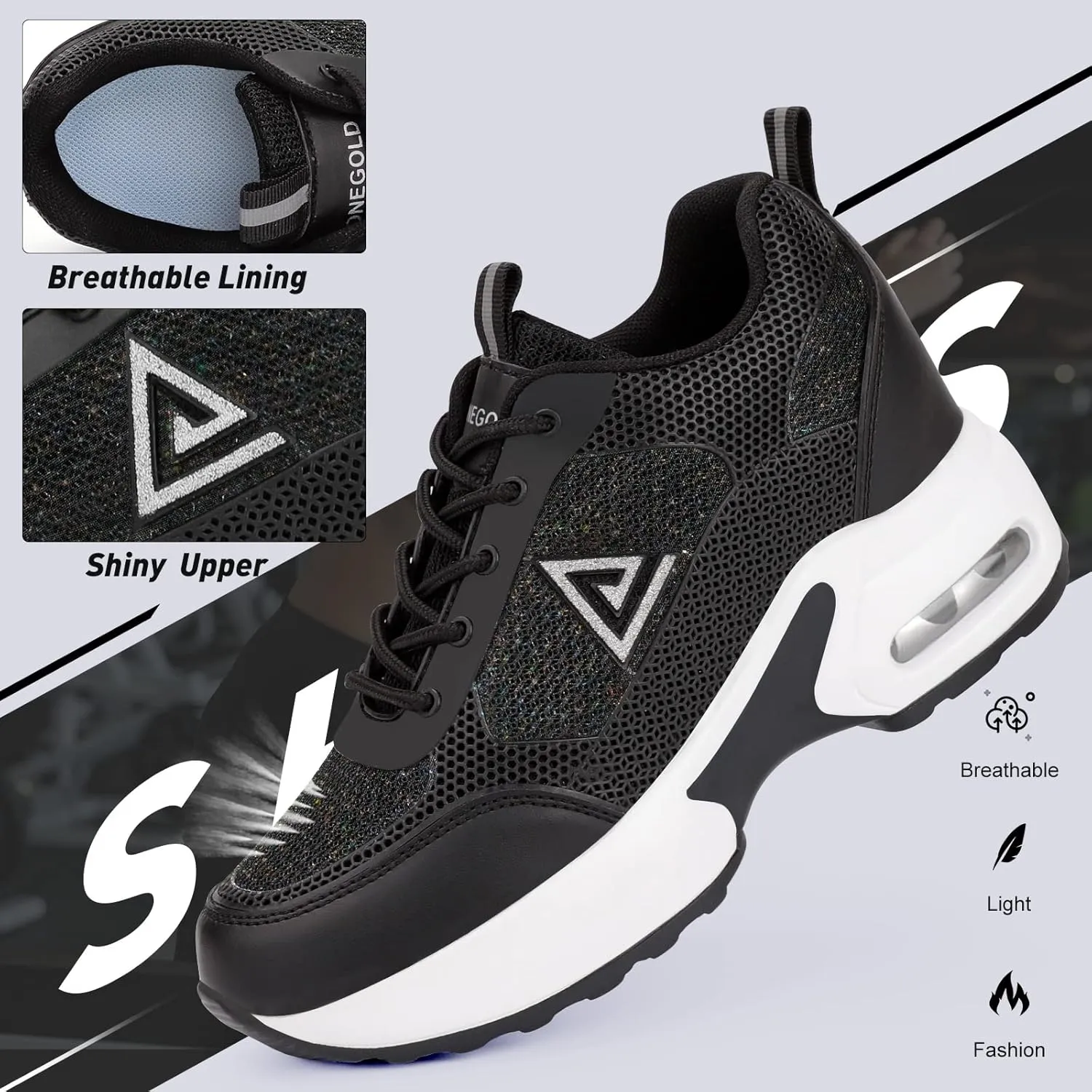 AONEGOLD Women's Wedge Sneakers Inner Heightening Walking Shoes Fashion Breathable Lightweight Air Cushion Casual Sneakers