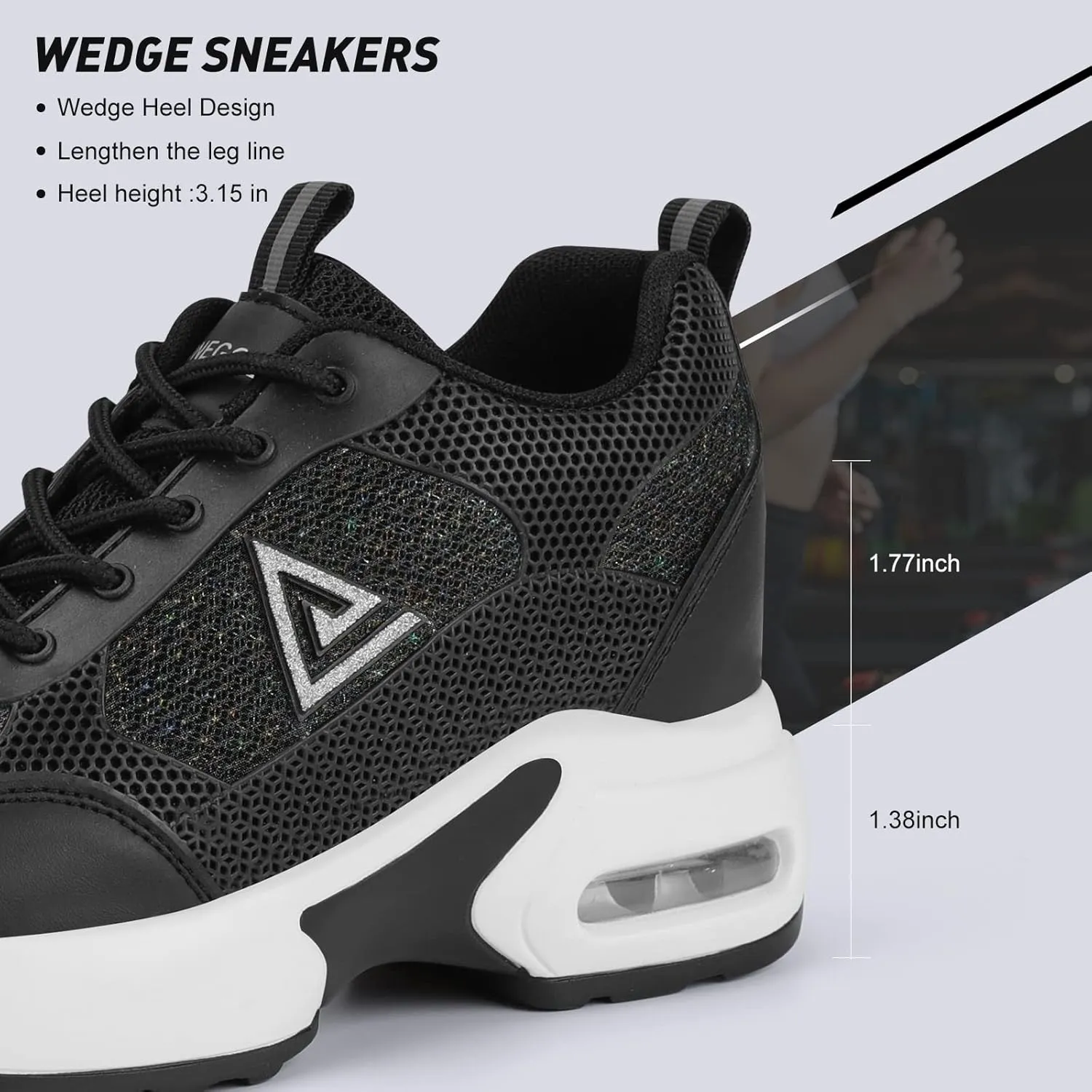 AONEGOLD Women's Wedge Sneakers Inner Heightening Walking Shoes Fashion Breathable Lightweight Air Cushion Casual Sneakers
