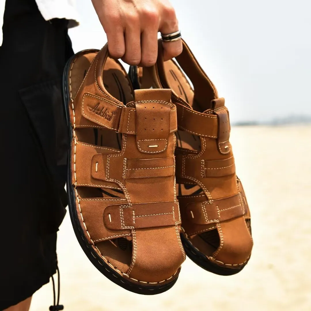 Arkbird Men's Sandals, Closed Toe Leather Fisherman Outdoor Hiking Sport Shoes Summer