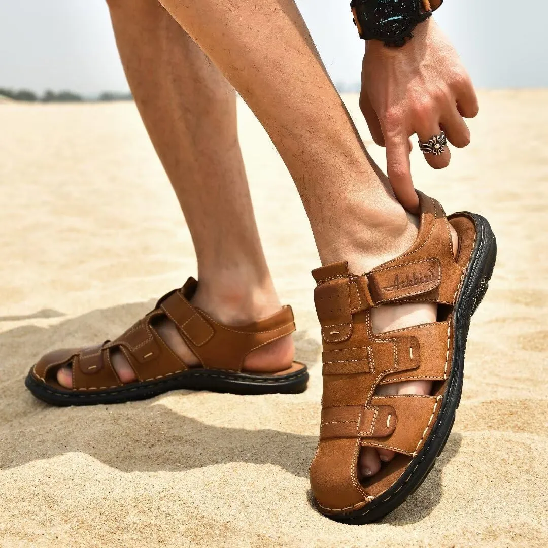 Arkbird Men's Sandals, Closed Toe Leather Fisherman Outdoor Hiking Sport Shoes Summer