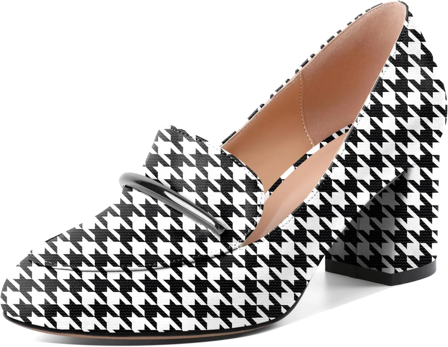 AUMOTED Heeled Loafers for Women Block Heel Loafers Comfortable Round Toe Chunky Pumps Women Work Low Heels Office Shoes 2.5 Inch