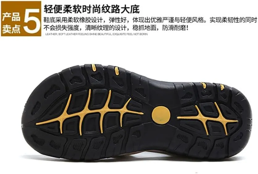 BaronHong Men Outdoor Hiking Sandals Summer Leather Walking Non-Slip Mountain Beach Trekking Sandals Creek River Shoes