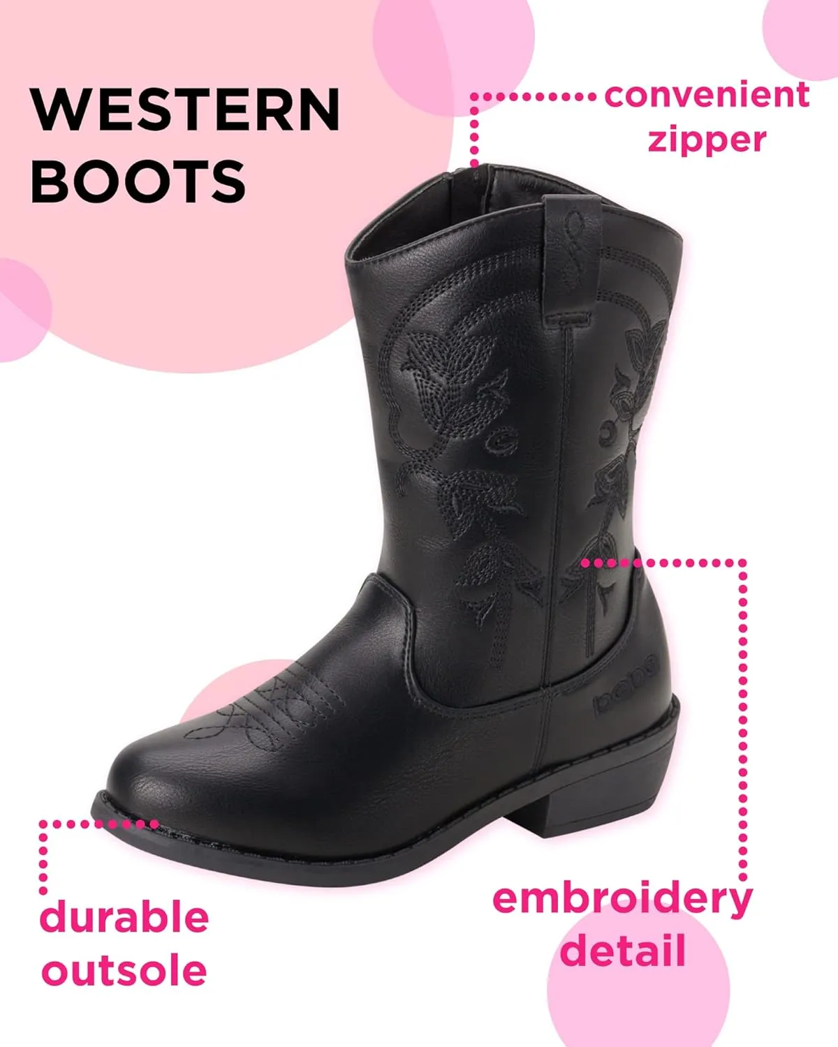 bebe Girls' Cowboy Boots - Classic Western Country Cowgirl Boots - Mid Calf Riding Shoes for Toddlers Little and Big Girls
