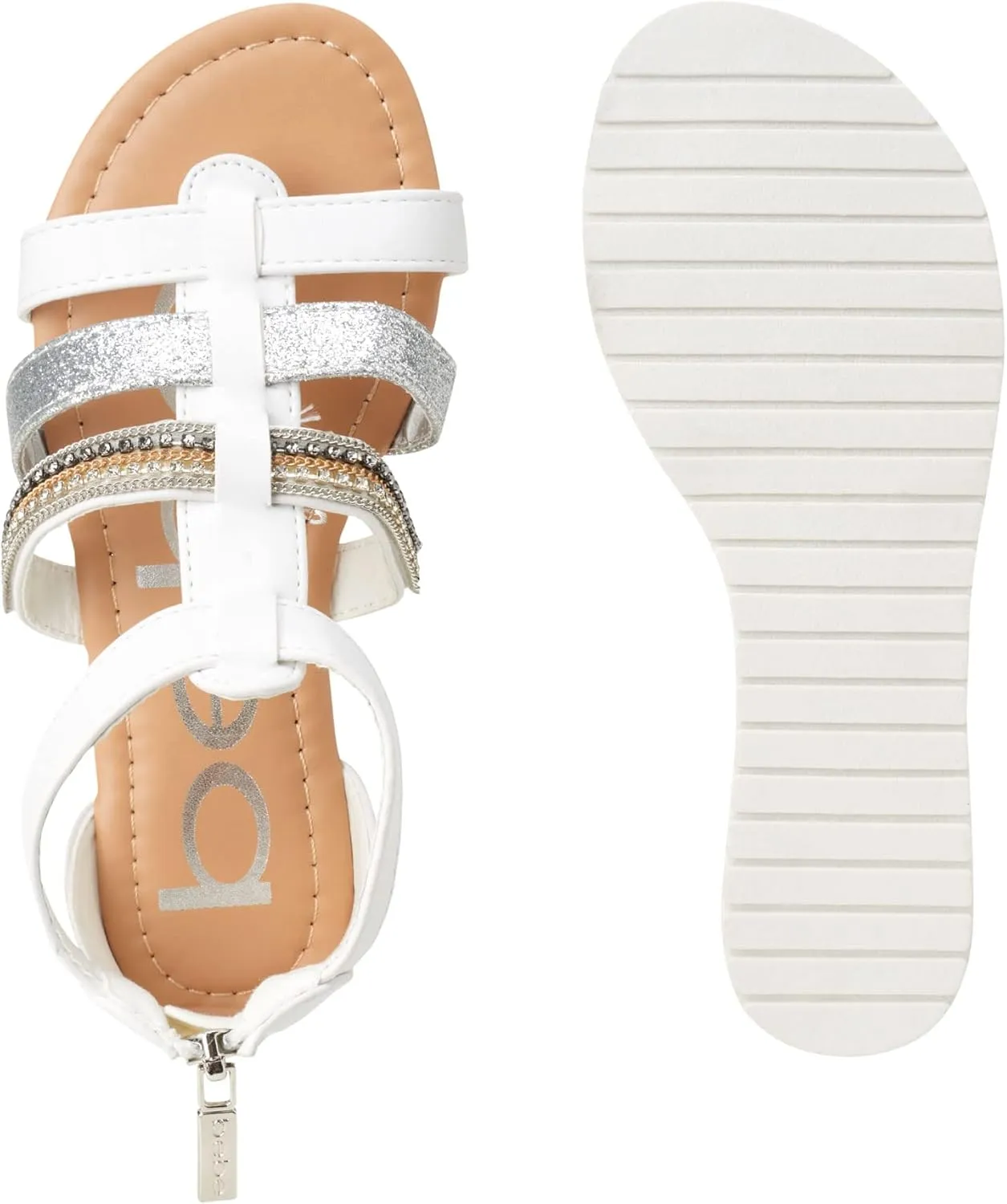 bebe Girls' Sandals - Open Toe Summer Shoes Cute Flat Strappy Gladiator Sandals with Ankle Zipper and Cushioned Sole