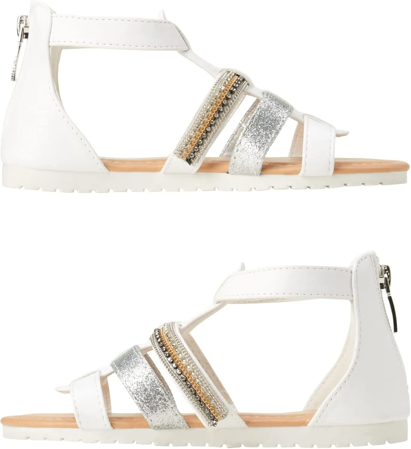 bebe Girls' Sandals - Open Toe Summer Shoes Cute Flat Strappy Gladiator Sandals with Ankle Zipper and Cushioned Sole