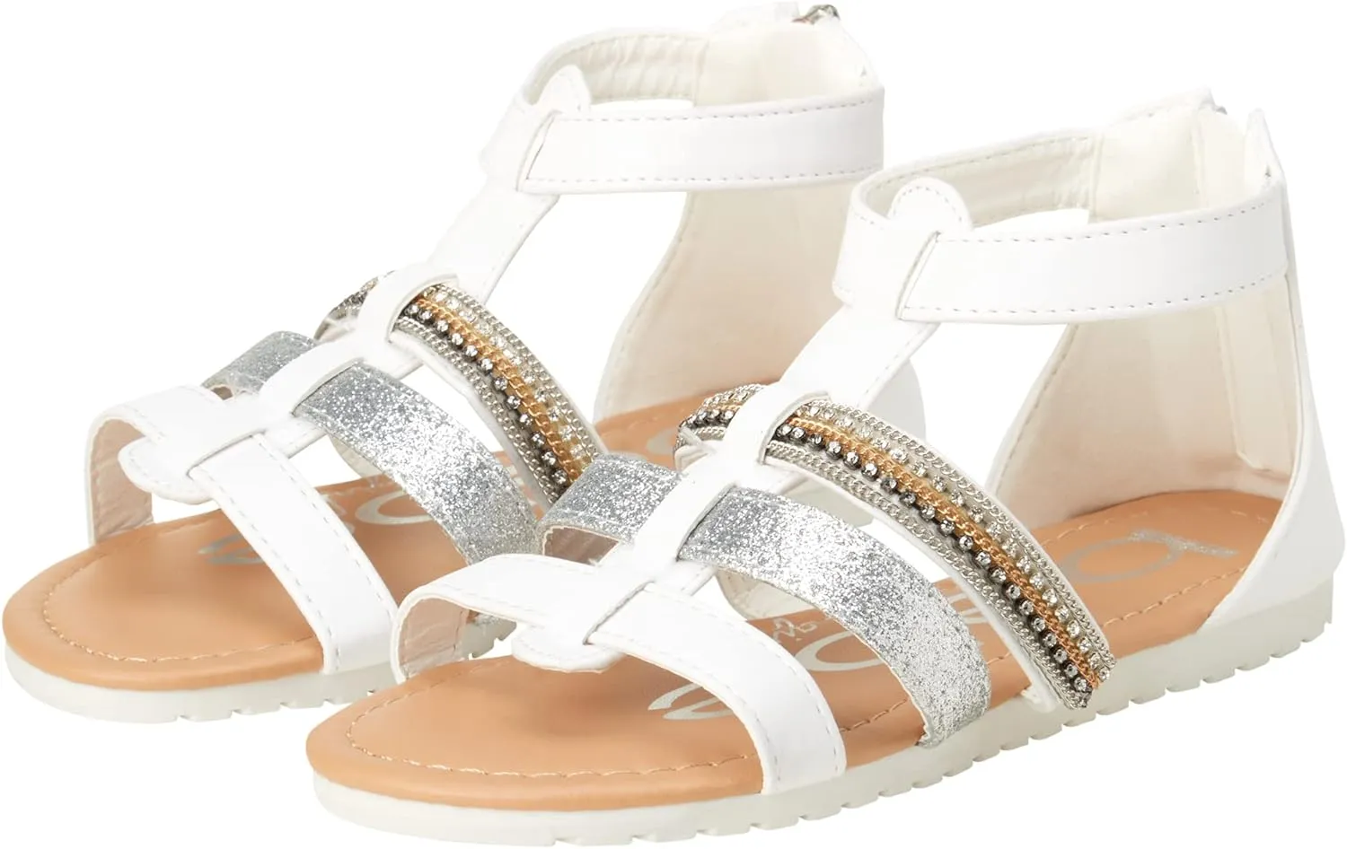 bebe Girls' Sandals - Open Toe Summer Shoes Cute Flat Strappy Gladiator Sandals with Ankle Zipper and Cushioned Sole