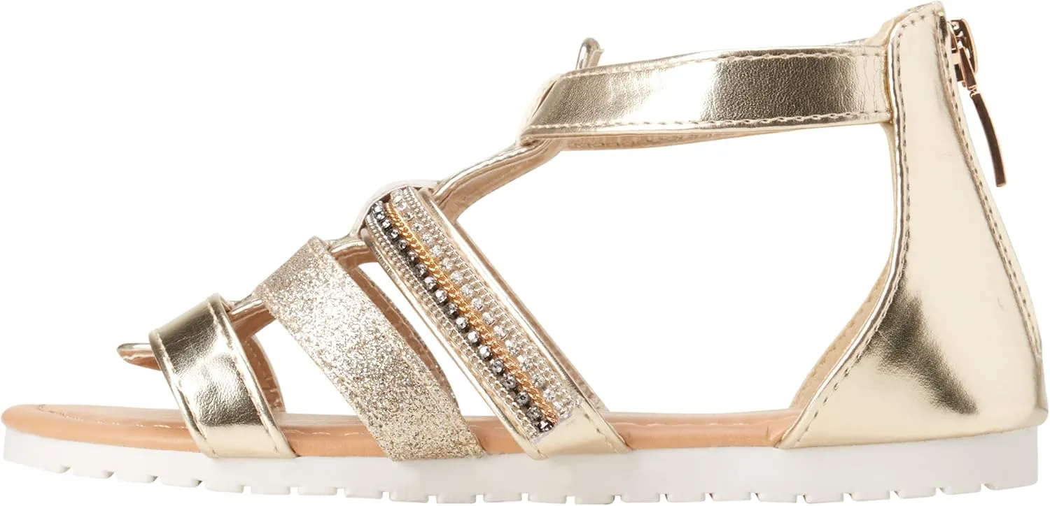bebe Girls' Sandals - Open Toe Summer Shoes Cute Flat Strappy Gladiator Sandals with Ankle Zipper and Cushioned Sole