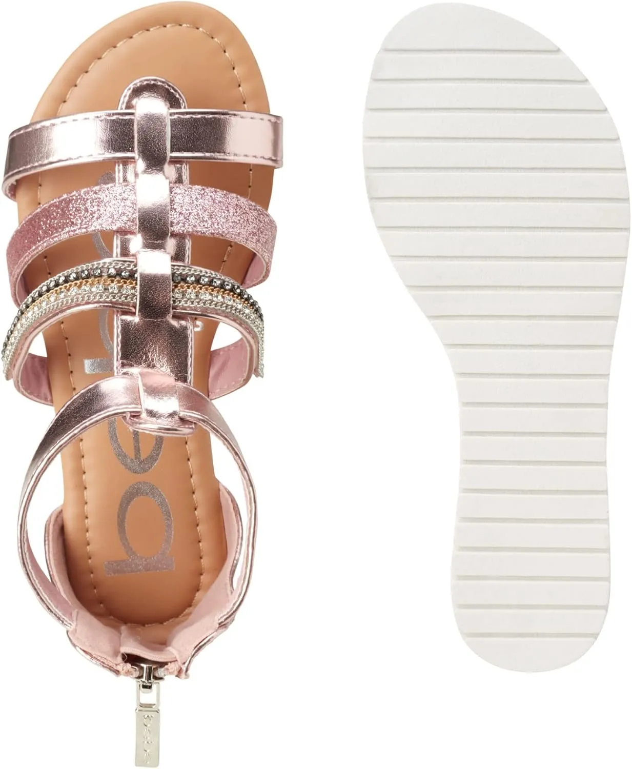 bebe Girls' Sandals - Open Toe Summer Shoes Cute Flat Strappy Gladiator Sandals with Ankle Zipper and Cushioned Sole