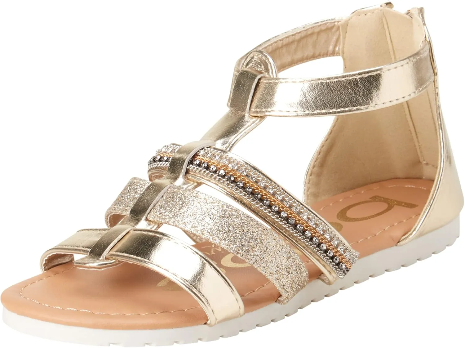 bebe Girls' Sandals - Open Toe Summer Shoes Cute Flat Strappy Gladiator Sandals with Ankle Zipper and Cushioned Sole