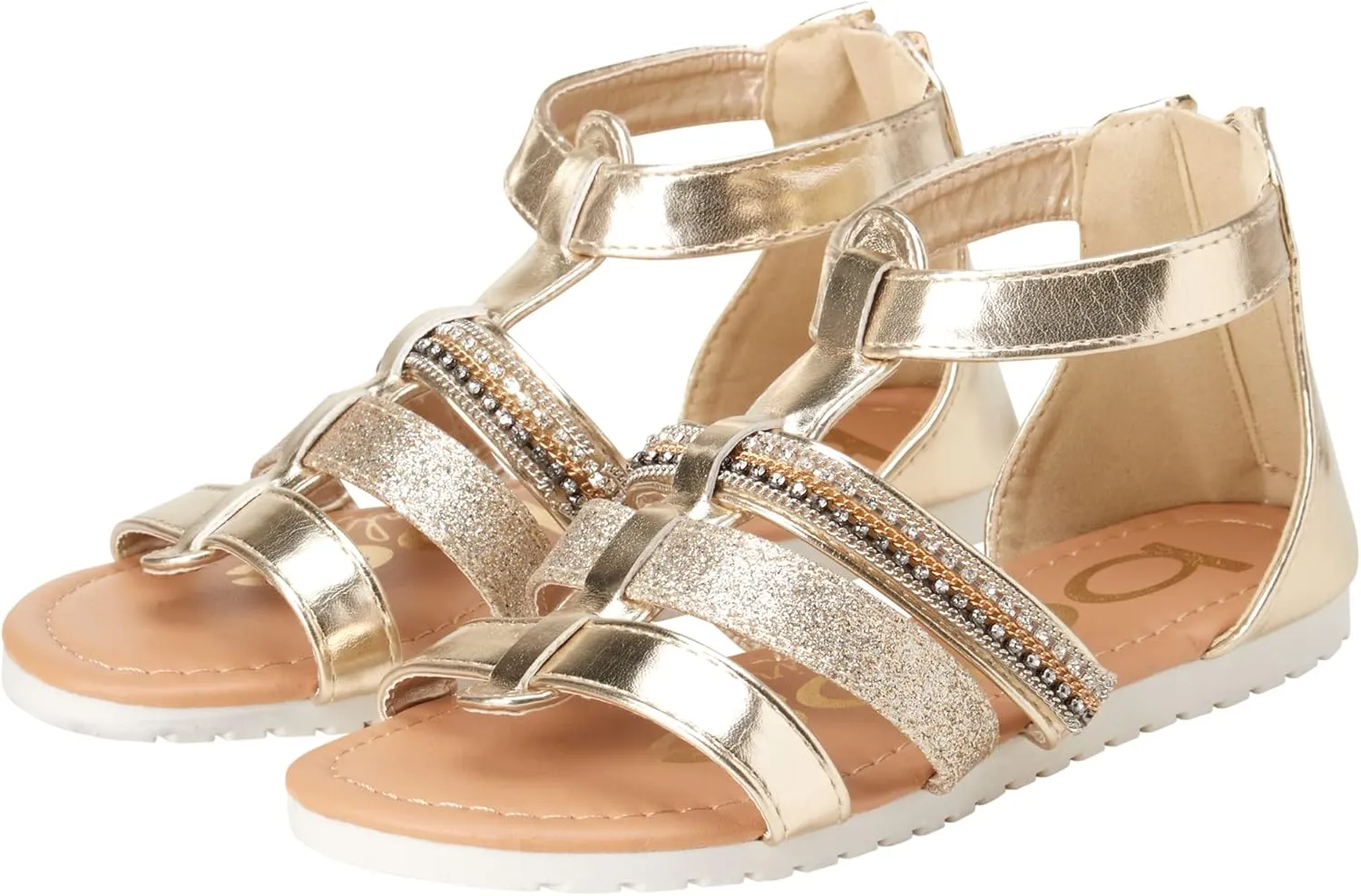 bebe Girls' Sandals - Open Toe Summer Shoes Cute Flat Strappy Gladiator Sandals with Ankle Zipper and Cushioned Sole