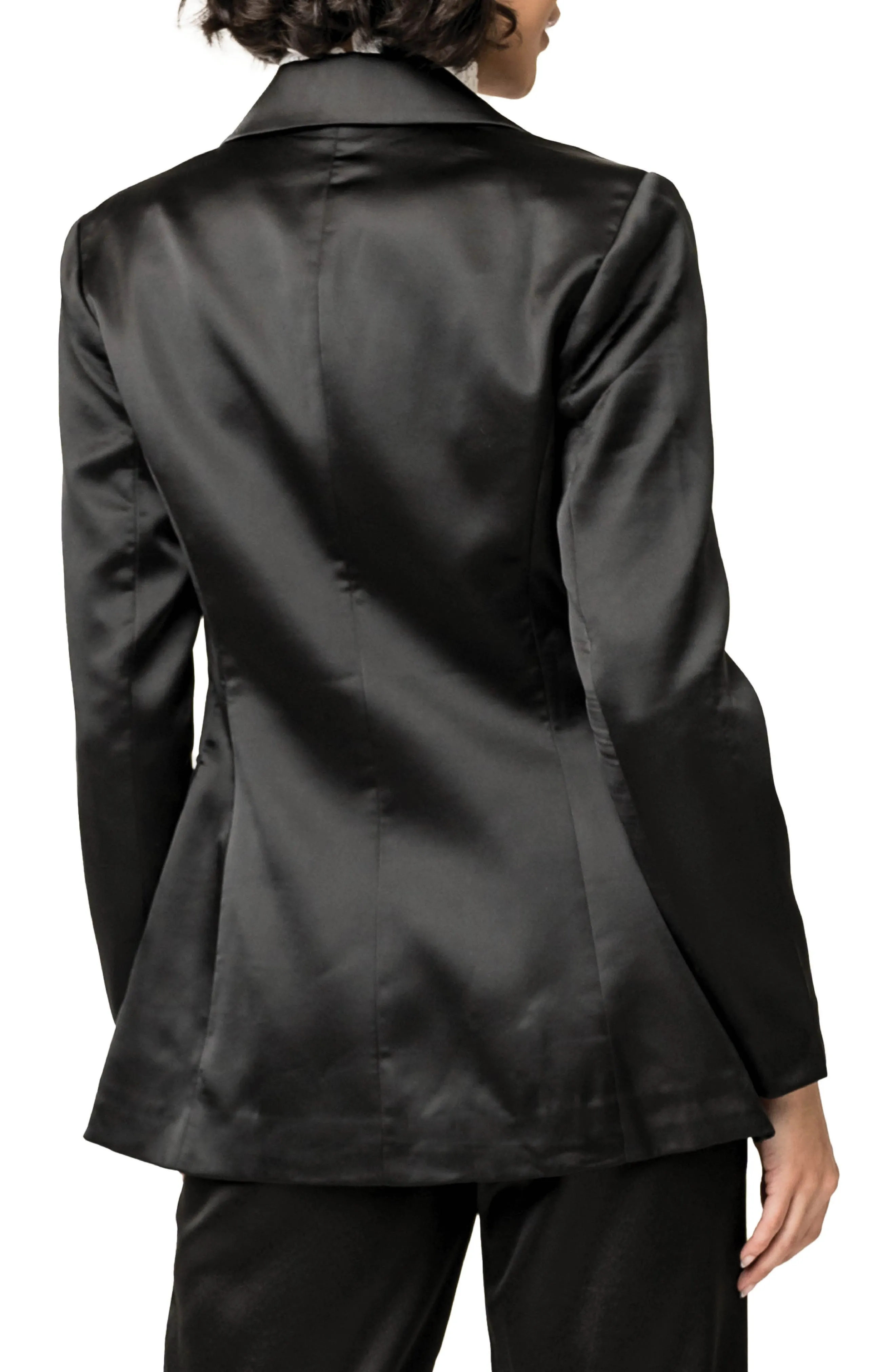 Black 2 Piece Notch Lapel Double Buttons Business Casual Satin Women's Suit