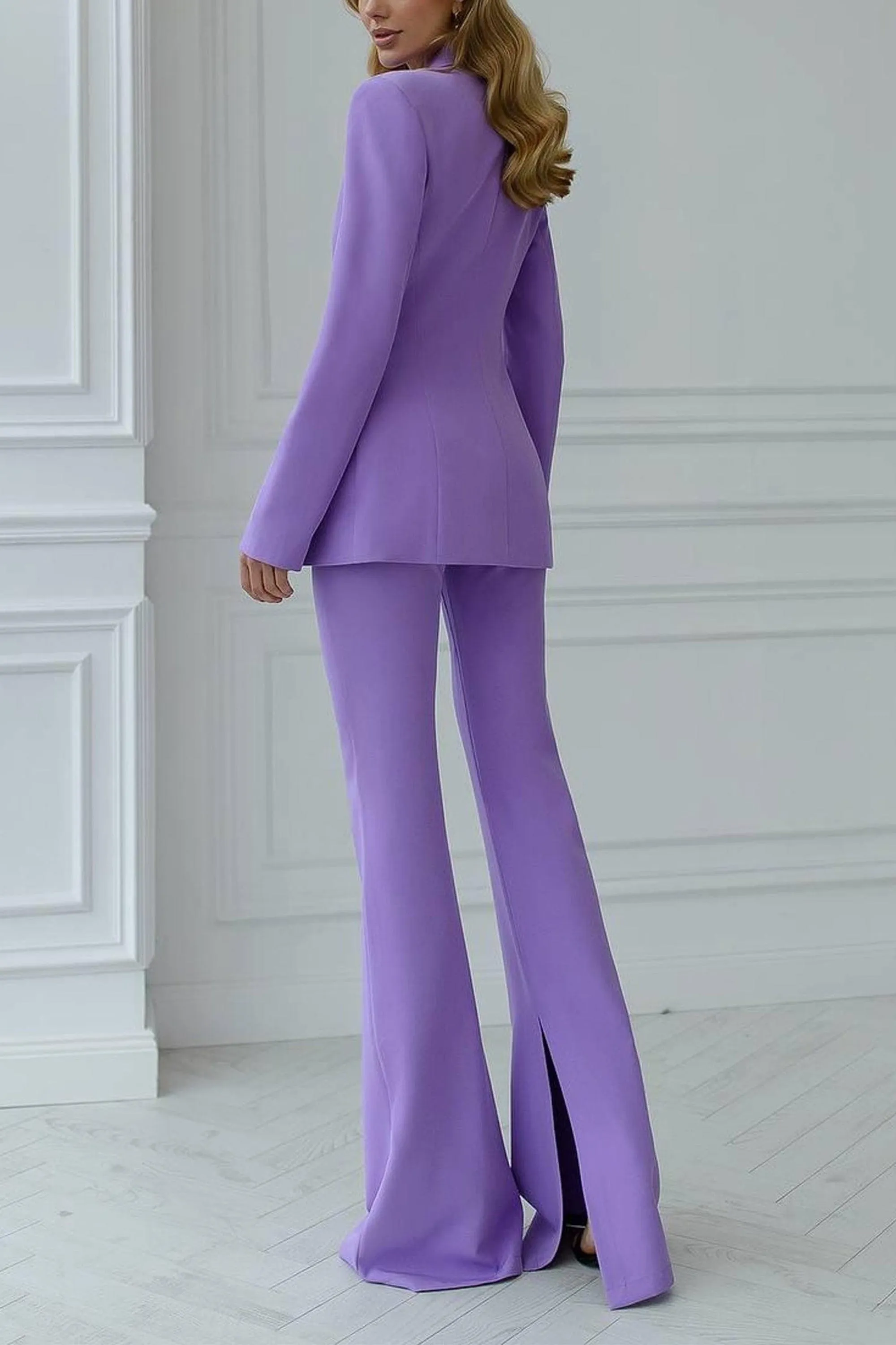 Black 2 Piece Peak Lapel Single Breasted Business Casual Slim Fit Women's Suit